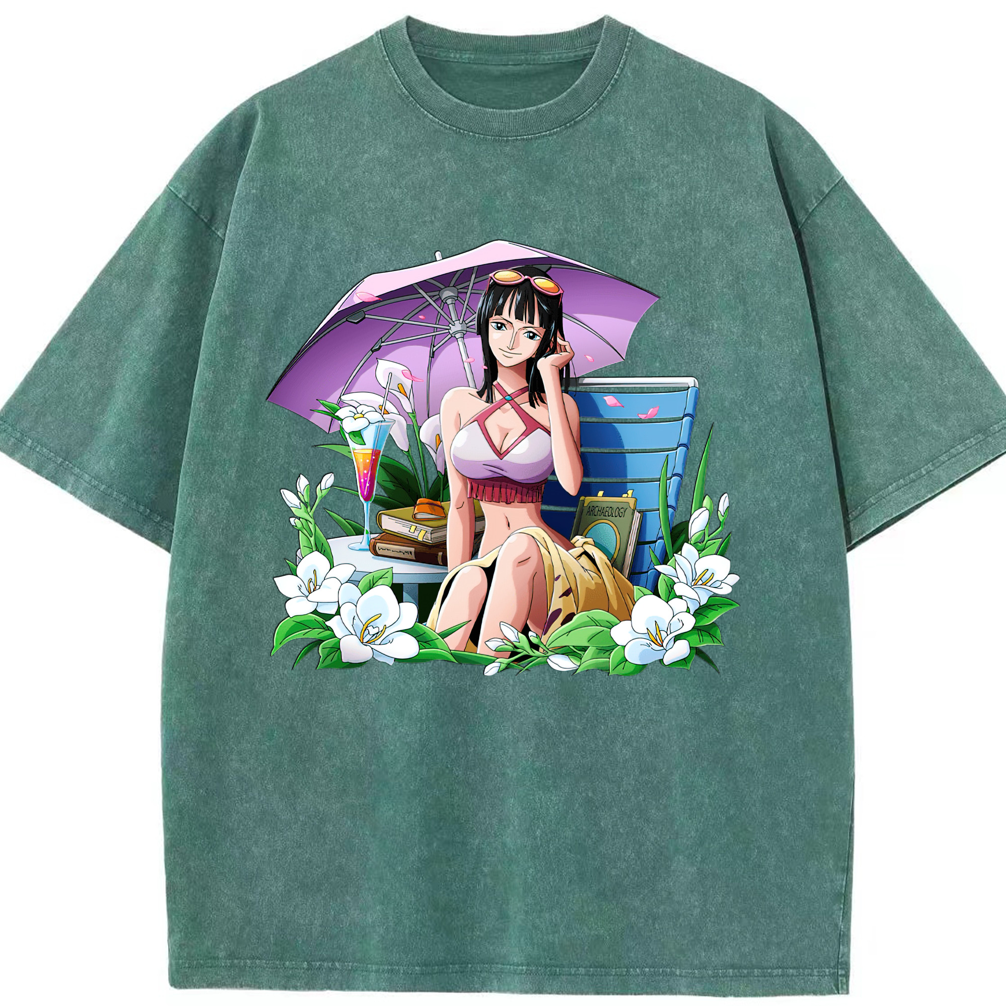 ワンピース ニコ・ロビン ONE PIECE Nico Robin 綿100% ヴィンテージ風 半袖Tシャツ（フロントプリント）